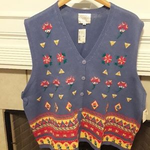 Susan Bristol Embroidered Knit Sweater Vest 3W